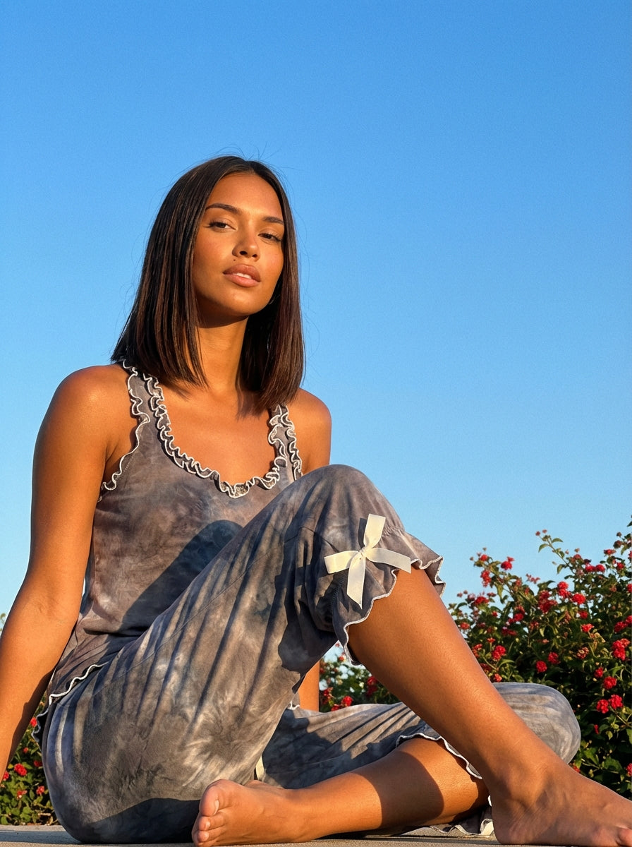 Midnight Marble Ruffle Pajama Capris
